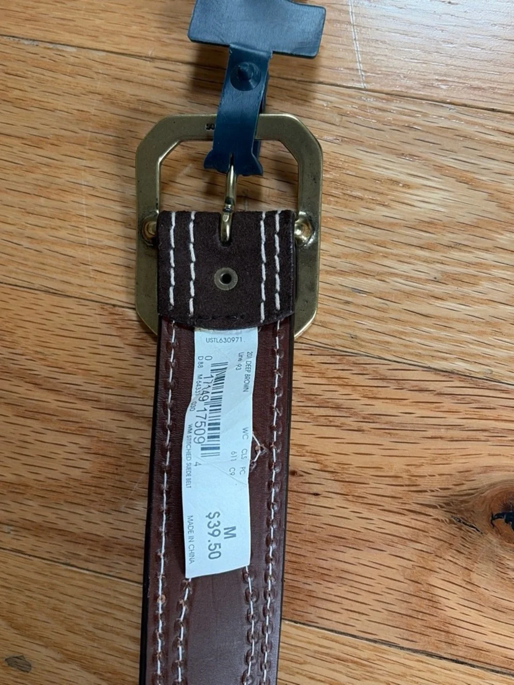 Lands' End Brown Belt Bag Strap with White Contrast Stitching